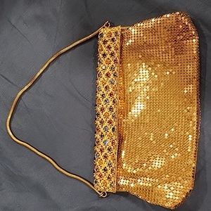 Gold Metal Mesh VINTAGE Glass Jewel Purse